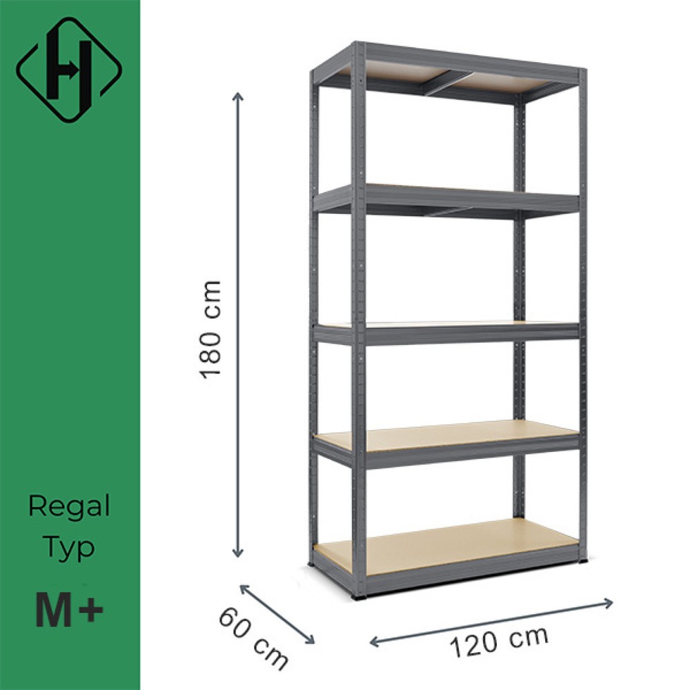 Numéro de l'image du produit 2: HEMMDAL Rayonnage pour charges lourdes Type M+, gris graphite – 180 x 120 x 60 cm – jusqu'à 750 kg