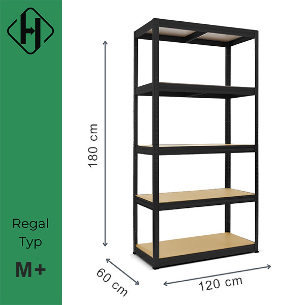 Numéro de l'image du produit 2: HEMMDAL Rayonnage pour charges lourdes Type M+, noir – 180 x 120 x 60 cm – jusqu'à 750 kg