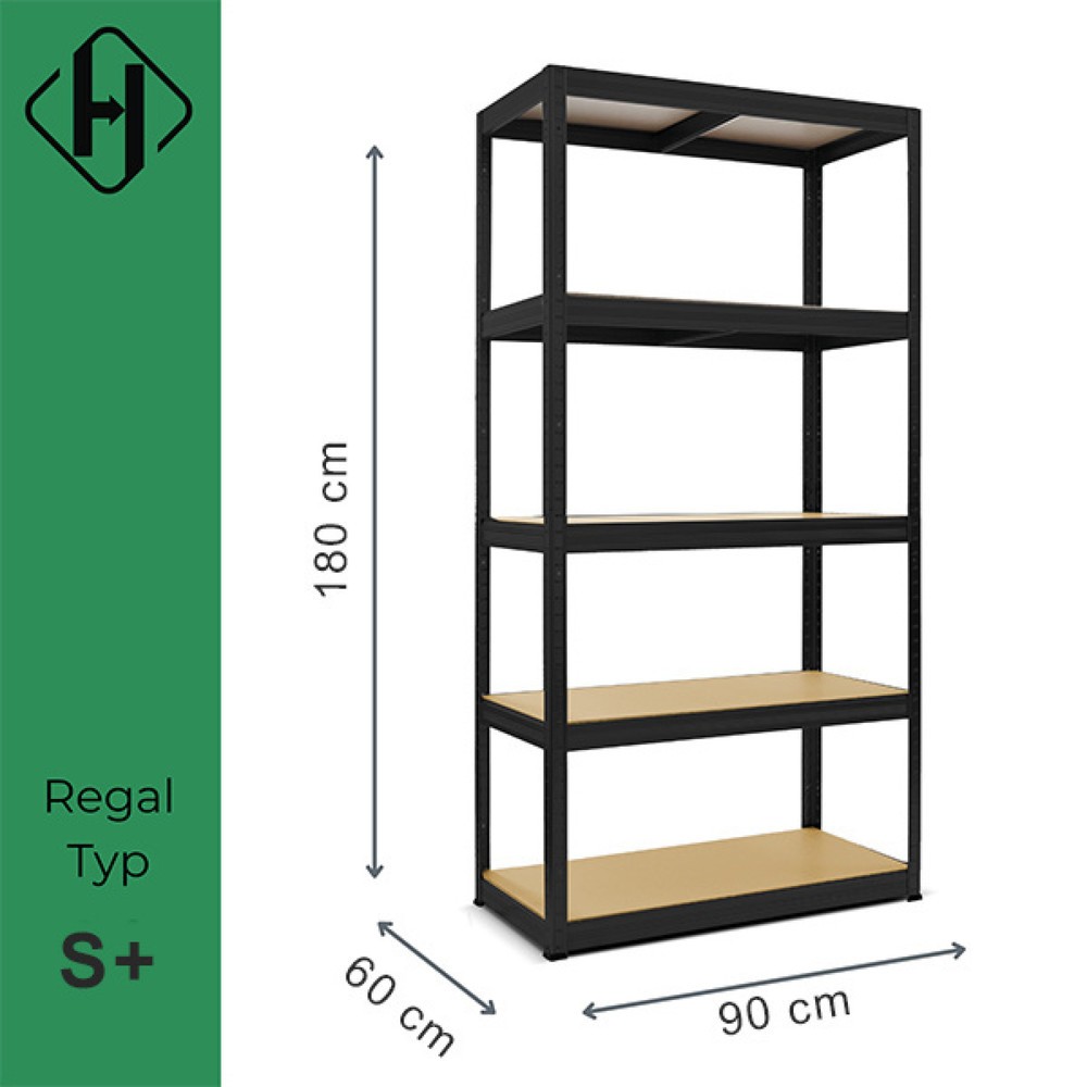 Numéro de l'image du produit 2: HEMMDAL Rayonnage pour charges lourdes Type S+, noir – 180 x 90 x 60 cm – jusqu'à 750 kg