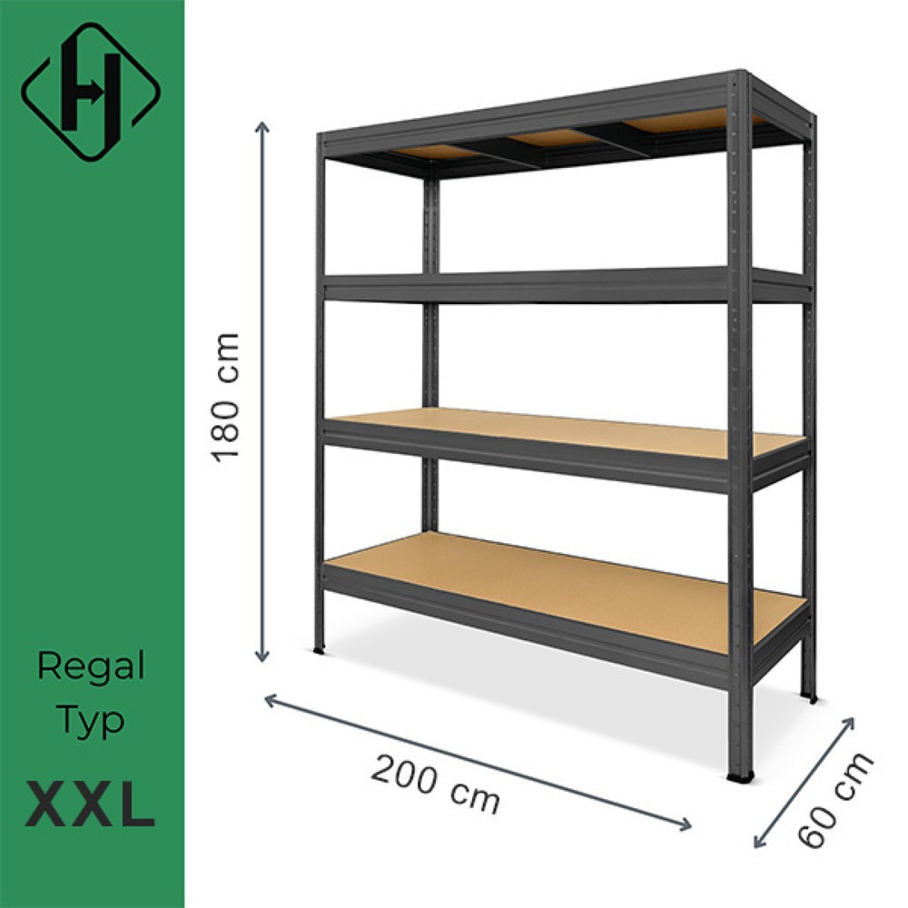 Numéro de l'image du produit 4: HEMMDAL Rayonnage pour charges lourdes Type XXL, gris graphite – 177 x 200 x 60 cm – jusqu'à 2 000 kg