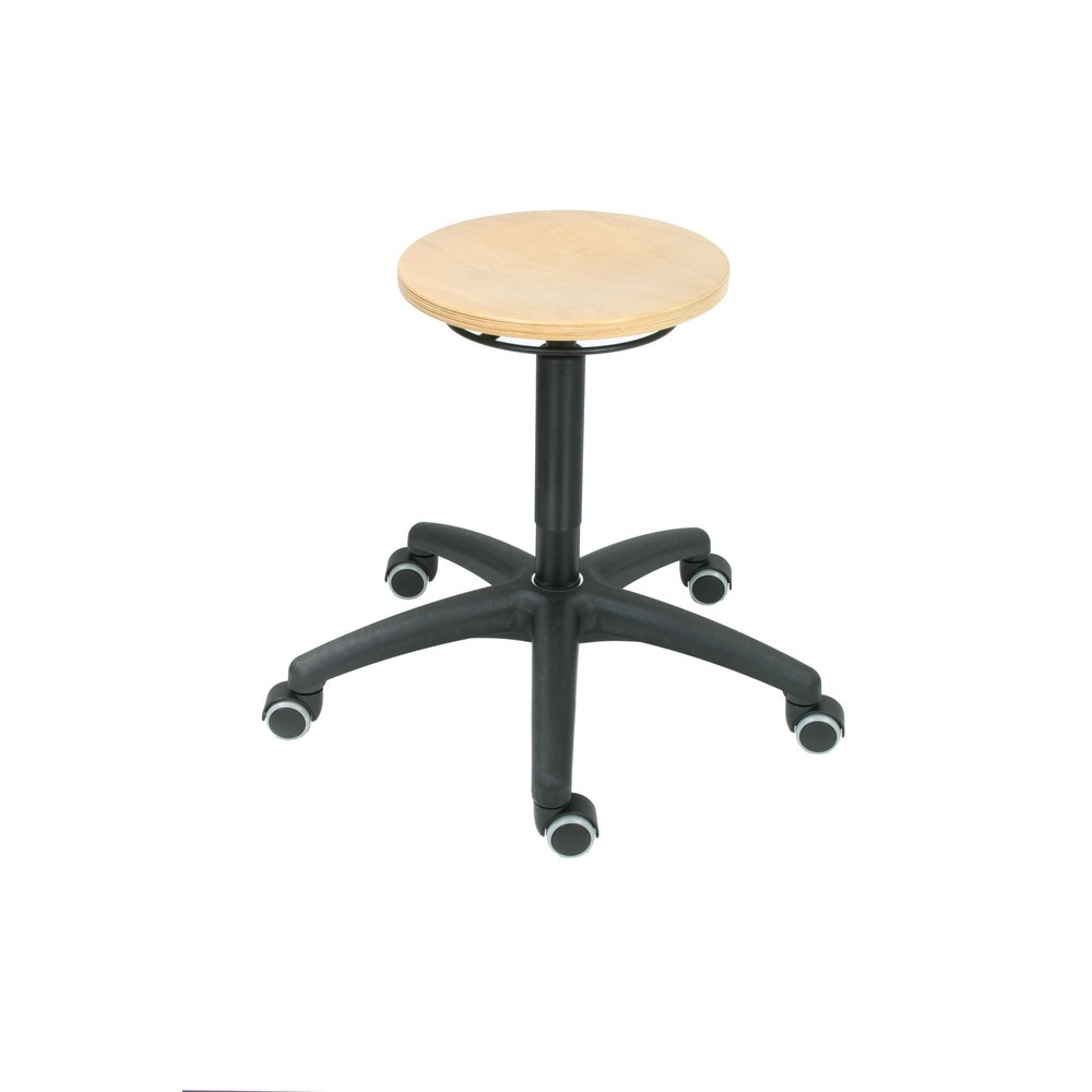 Tabouret rond HEMMDAL, assise en hêtre, hauteur d'assise 430-620 mm, roulettes