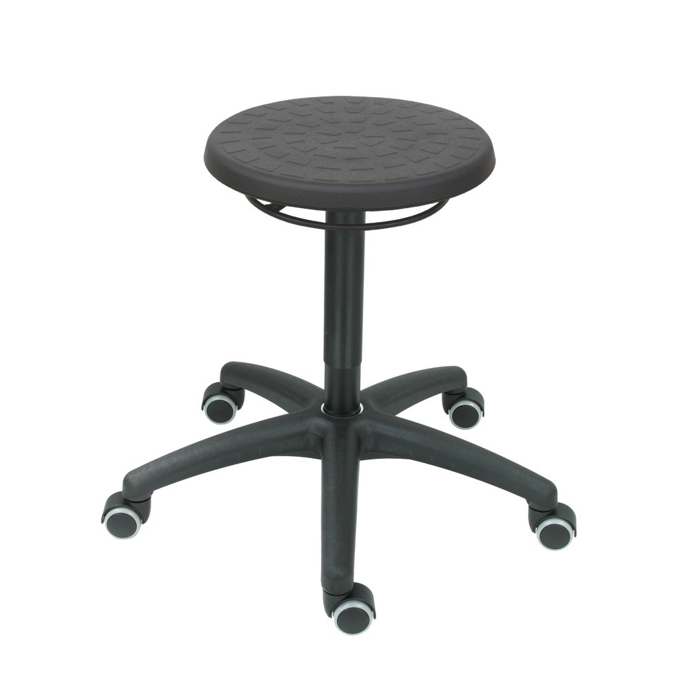 Tabouret rond HEMMDAL, assise en PU, hauteur d'assise 460-650 mm, roulettes