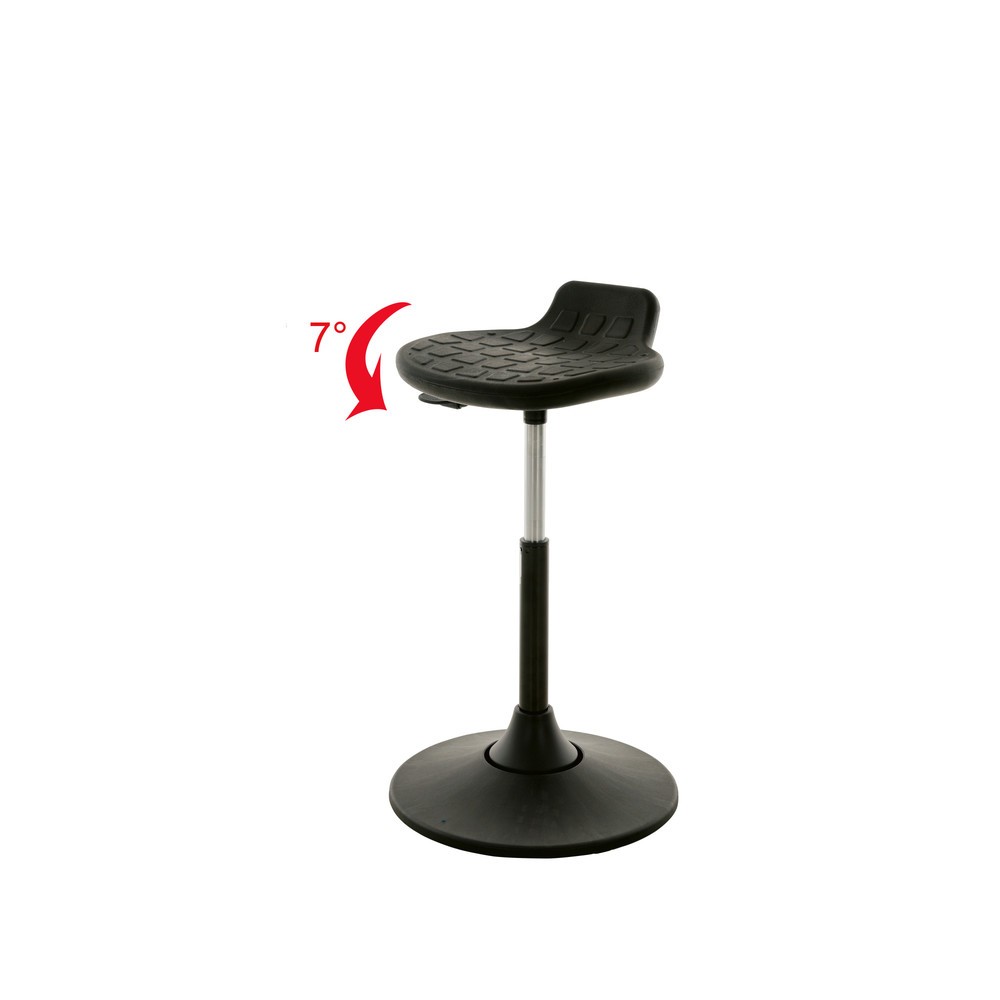 Tabouret assis-debout HEMMDAL, siège en PU avec dossier, hauteur d'assise 490-680 mm, pied à base ronde avec siège pivotant