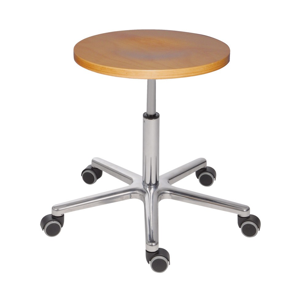 Tabouret pivotant XXL HEMMDAL, assise en hêtre, hauteur d'assise 470-650 mm, roulettes