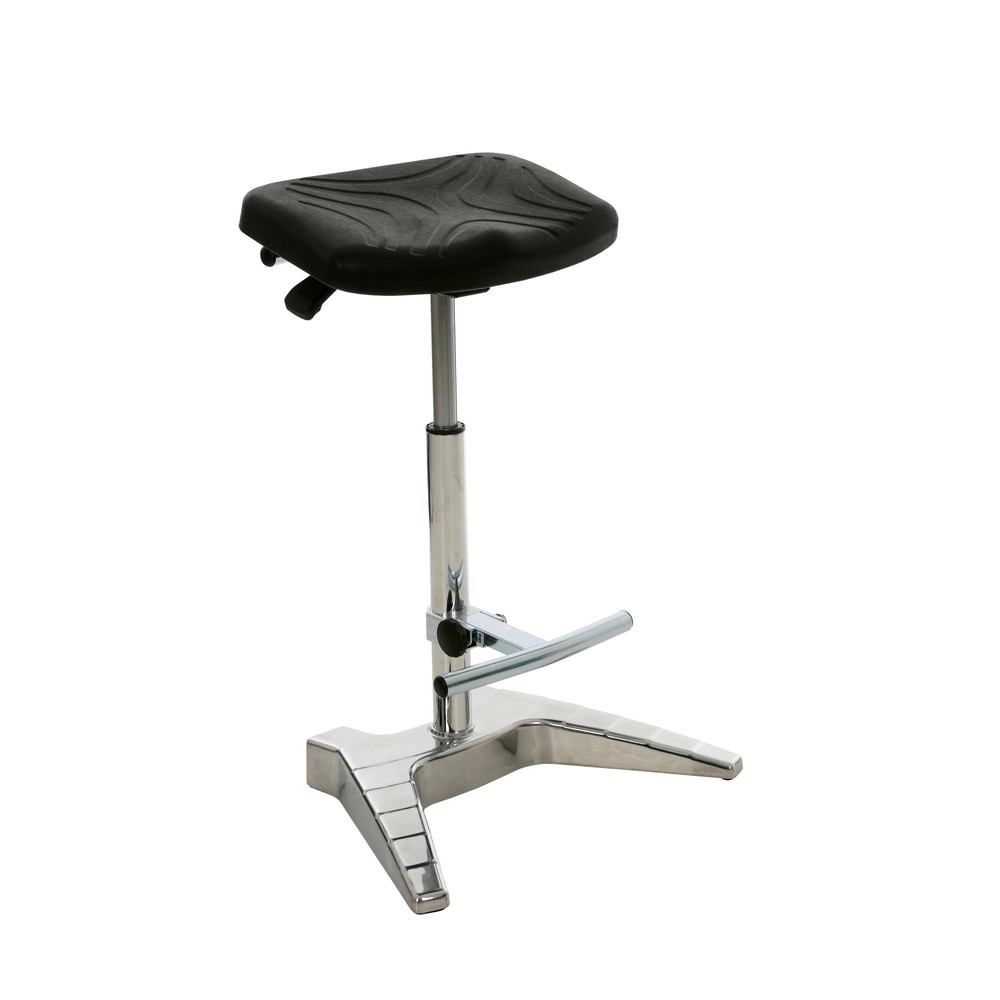 Tabouret assis-debout XXL HEMMDAL, siège PU extra-large + poignée, hauteur d'assise 700-880 mm, repose-pieds