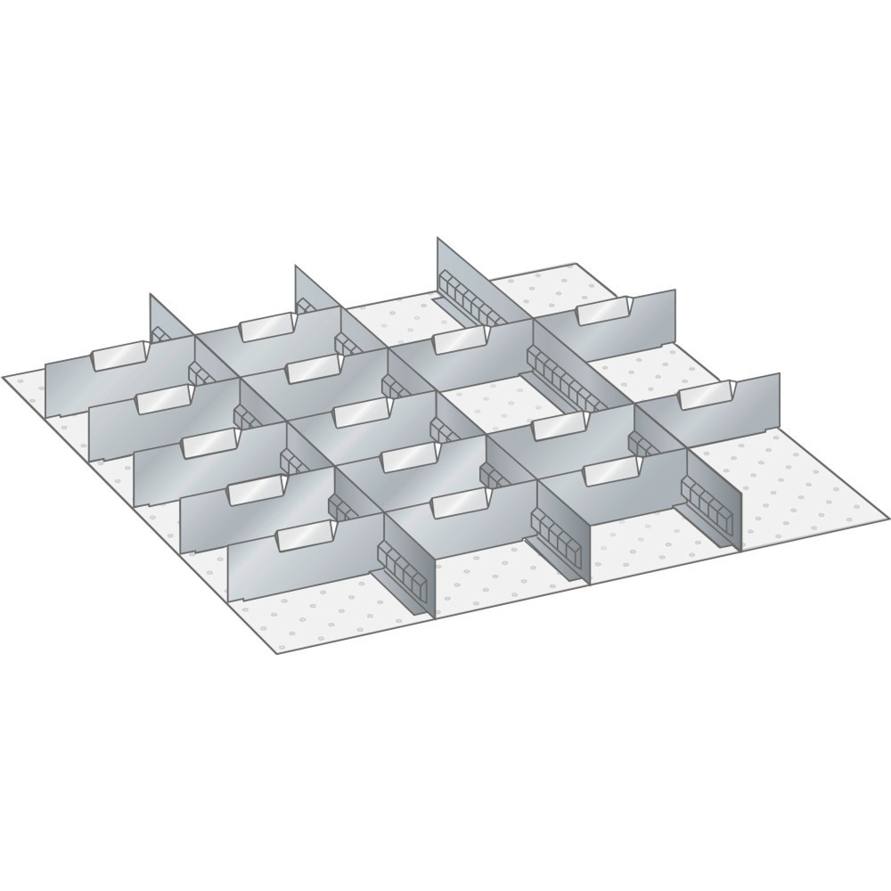 Jeu de parois à fentes et de plaquettes de séparation LISTA 36x36E, (lxPxHF) 612x612x250 mm, 3 parois à fentes, 15 plaquettes de séparation