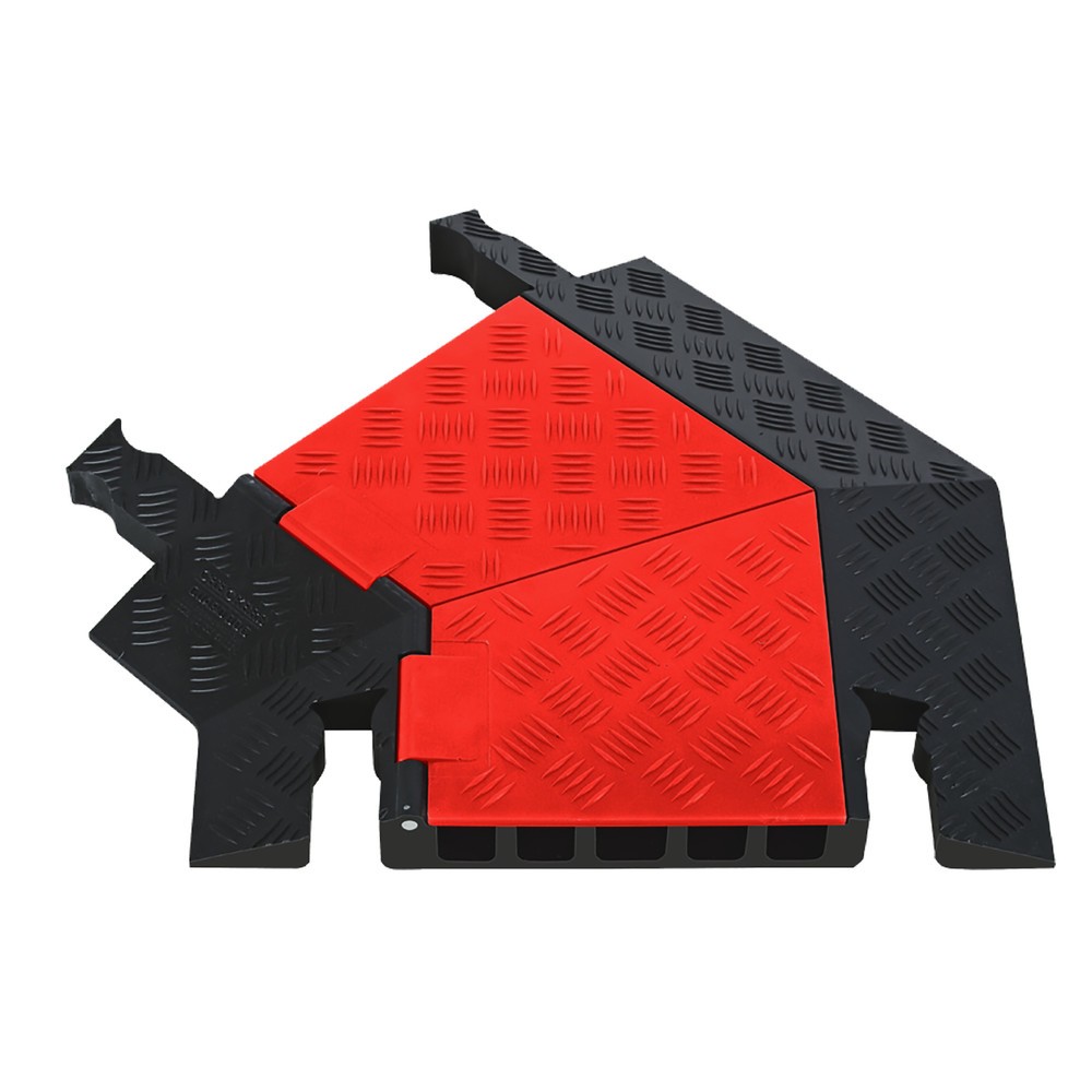 Justrite® Passage pour câbles Guard Dog®, coude à 45° à droite, 5 canaux, Lxl 620 x 500 mm, noir/orange