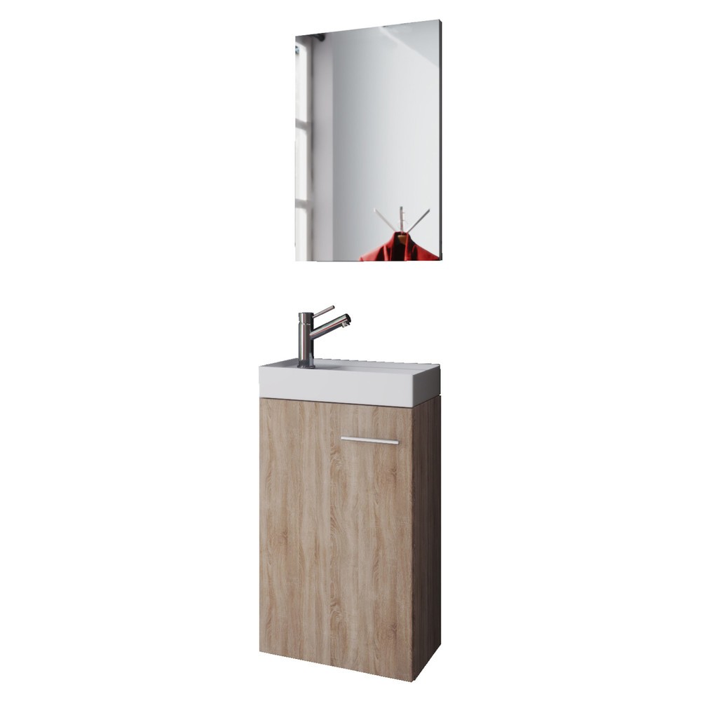 Kit de salle d’eau avec lavabo et miroir, chêne Sonoma