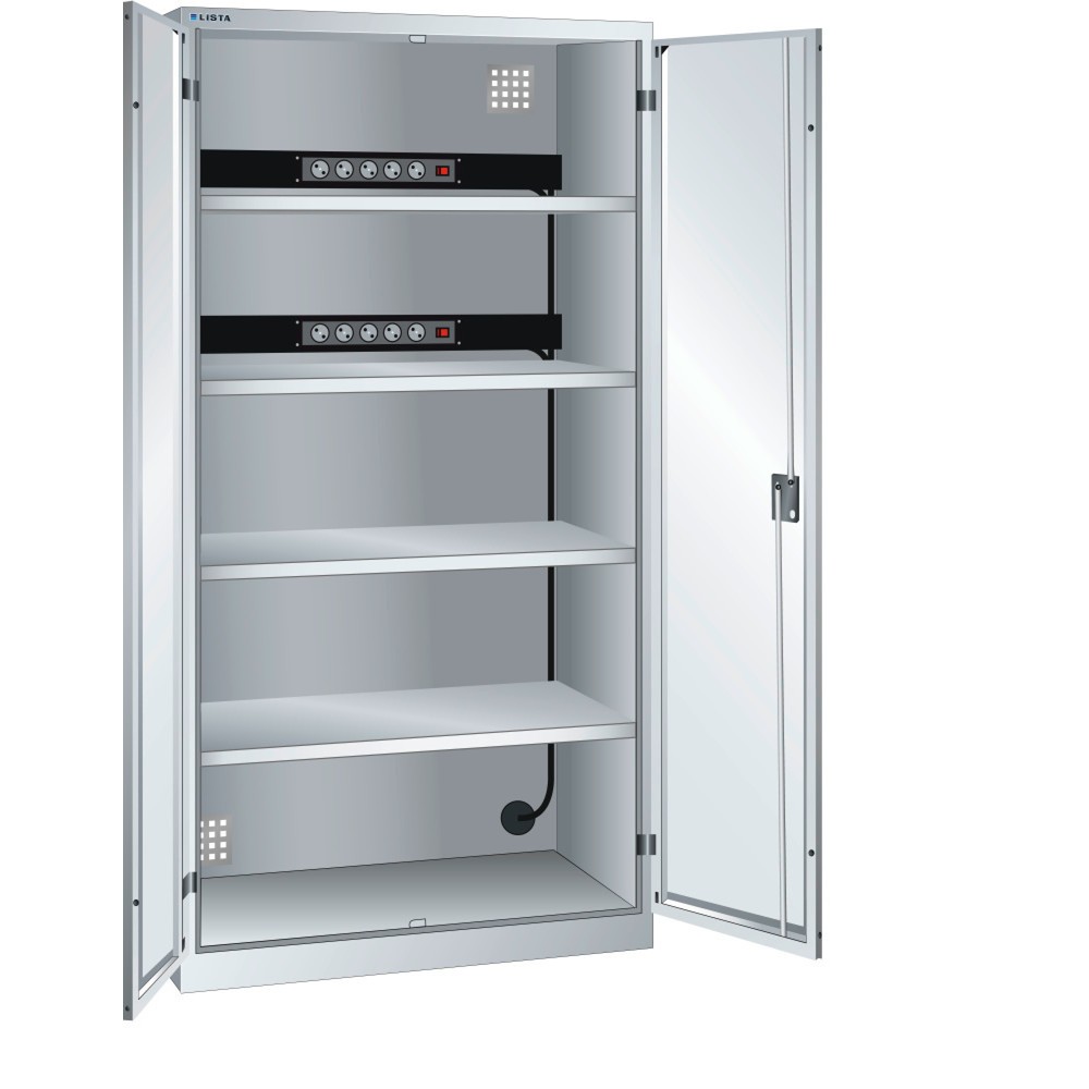 Armoire à casiers LISTA avec prises électriques, (lxPxH) 1 000x580x1 950 mm, 2 blocs multiprises sur paroi arrière, gris clair