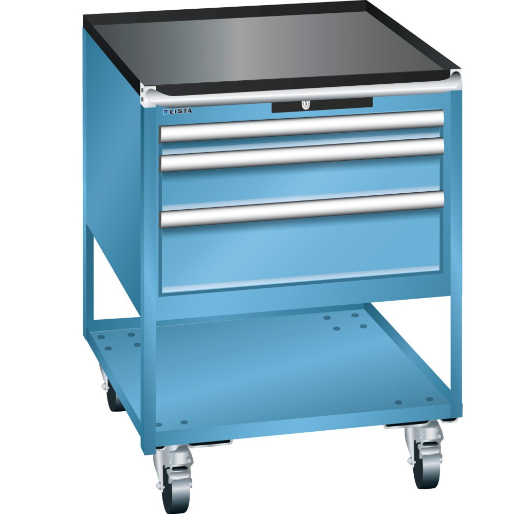 Chariot de préparation des commandes LISTA 27x36E, (lxPxH) 564x725x760 mm, 3 tiroirs, bleu clair, KEY Lock