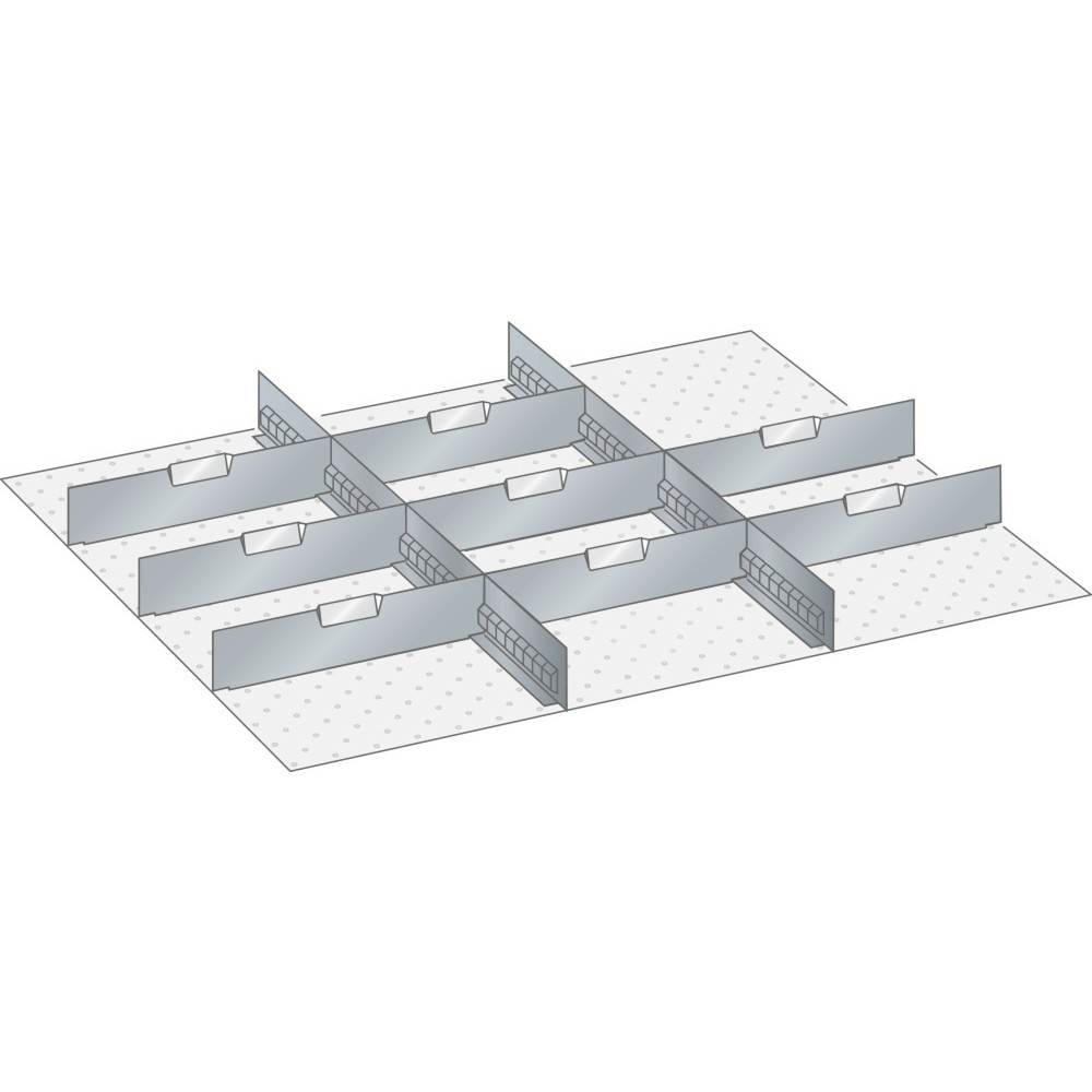 Jeu de parois à fentes et de plaquettes de séparation LISTA 45x36E, (lxP) 765x612 mm, 2 parois à fentes, 8 plaquettes de séparation, hauteur de façade 100 mm