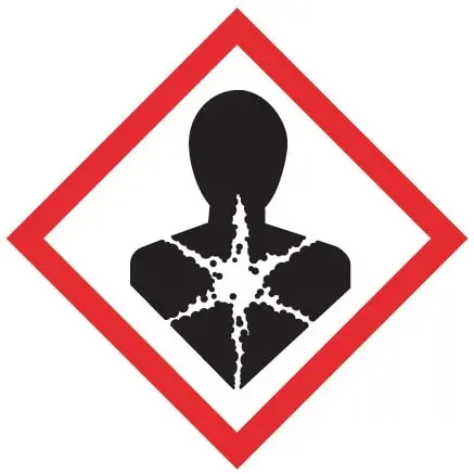 Pictogramme de substance dangereuse pour les substances cancérogènes, mutagènes, altérant la fertilité (catégories 1A, 1B et 2) et les substances sensibilisant les voies respiratoires avec risque d'aspiration et de toxicité aiguë pour les organes (catégories 1 et 2)