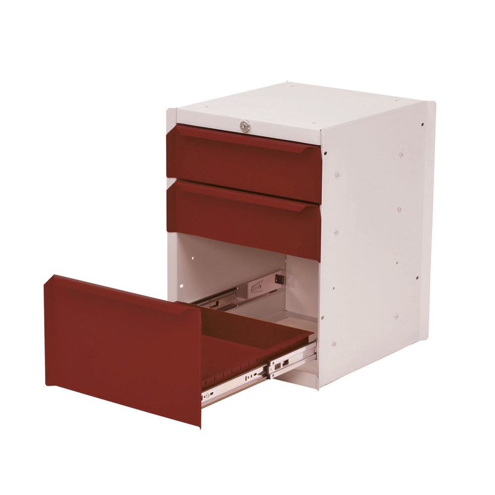 Meuble bas à 3 tiroirs pour table de système de poste de travail Bedrunka+Hirth, H x l x P 500 x 370 x 400 mm, rouge rubis