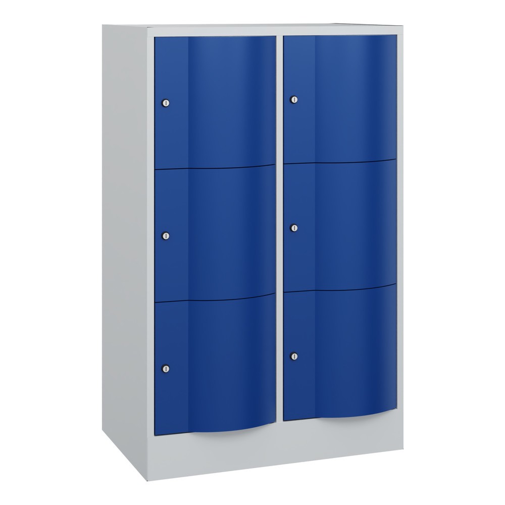 Meuble coffre-fort C+P avec portes « anti-vandalisme », 2 x 3 compartiments, H x l x P 1 225 x 770 x 540 mm, gris clair, bleu gentiane