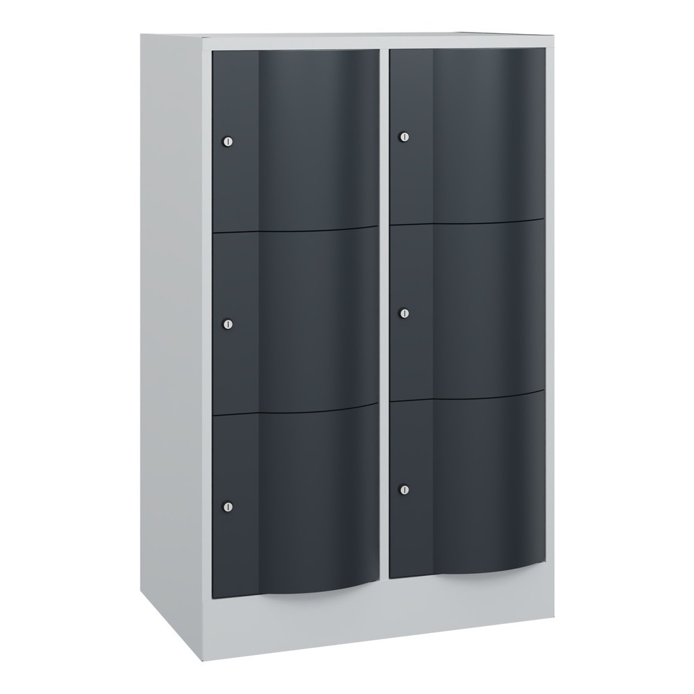 Meuble coffre-fort C+P avec portes « anti-vandalisme », 2 x 3 compartiments, H x l x P 1 225 x 770 x 540 mm, gris clair, gris anthracite