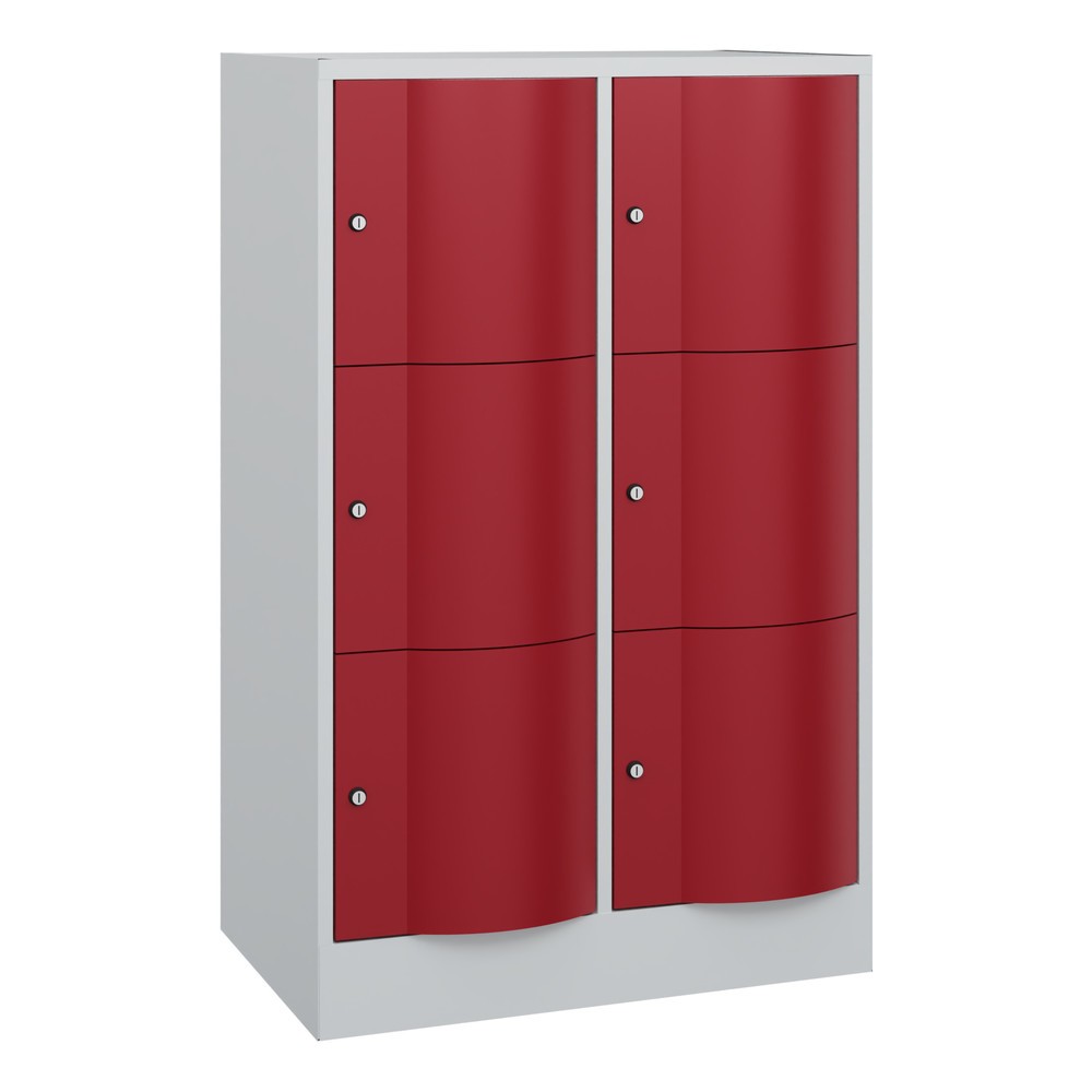 Meuble coffre-fort C+P avec portes « anti-vandalisme », 2 x 3 compartiments, H x l x P 1 225 x 770 x 540 mm, gris clair, rouge rubis