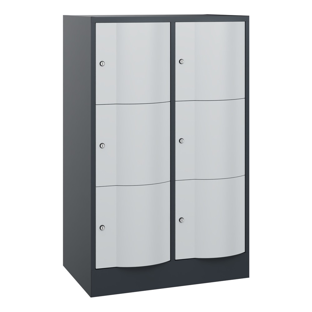 Meuble coffre-fort C+P avec portes « anti-vandalisme », 2 x 3 compartiments, H x l x P 1 225 x 770 x 540 mm, gris anthracite, gris clair