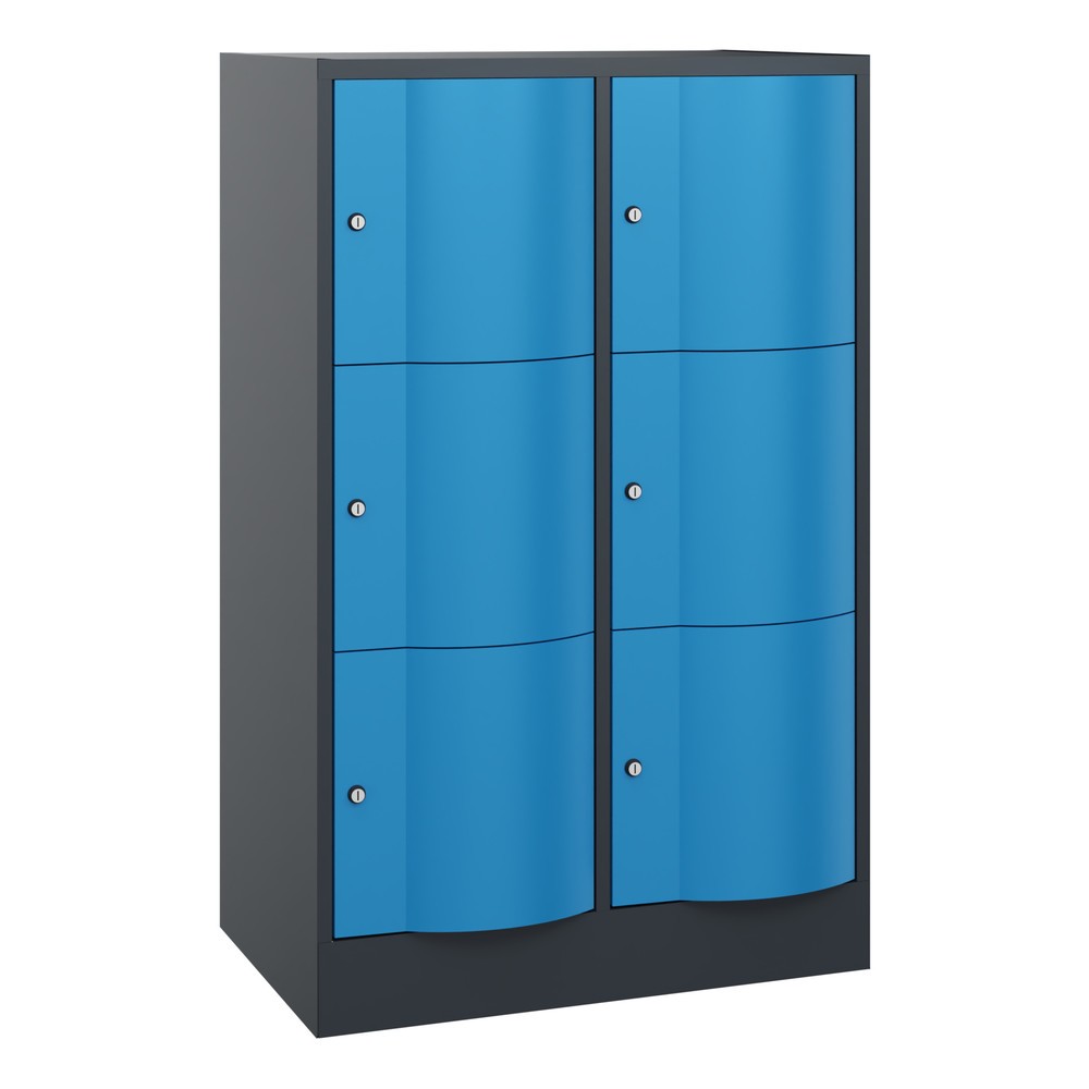 Meuble coffre-fort C+P avec portes « anti-vandalisme », 2 x 3 compartiments, H x l x P 1 225 x 770 x 540 mm, gris anthracite, bleu clair