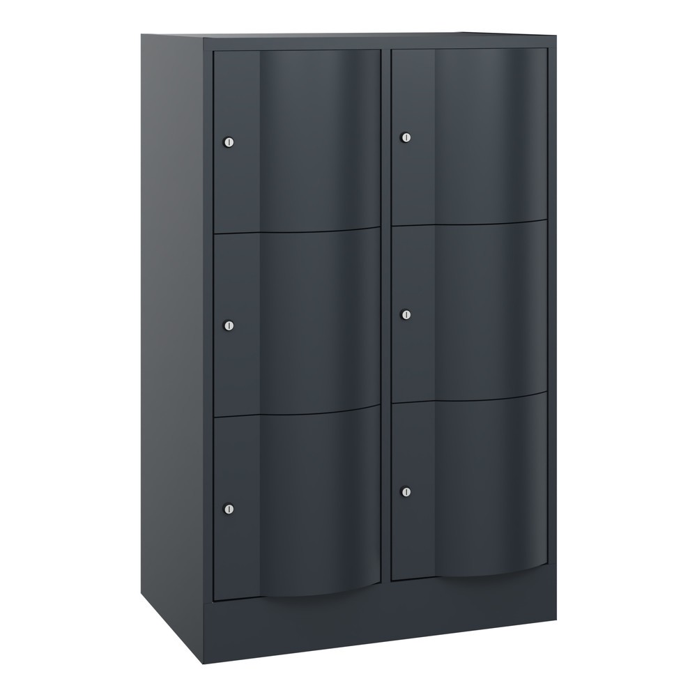 Meuble coffre-fort C+P avec portes « anti-vandalisme », 2 x 3 compartiments, H x l x P 1 225 x 770 x 540 mm, gris anthracite, gris anthracite