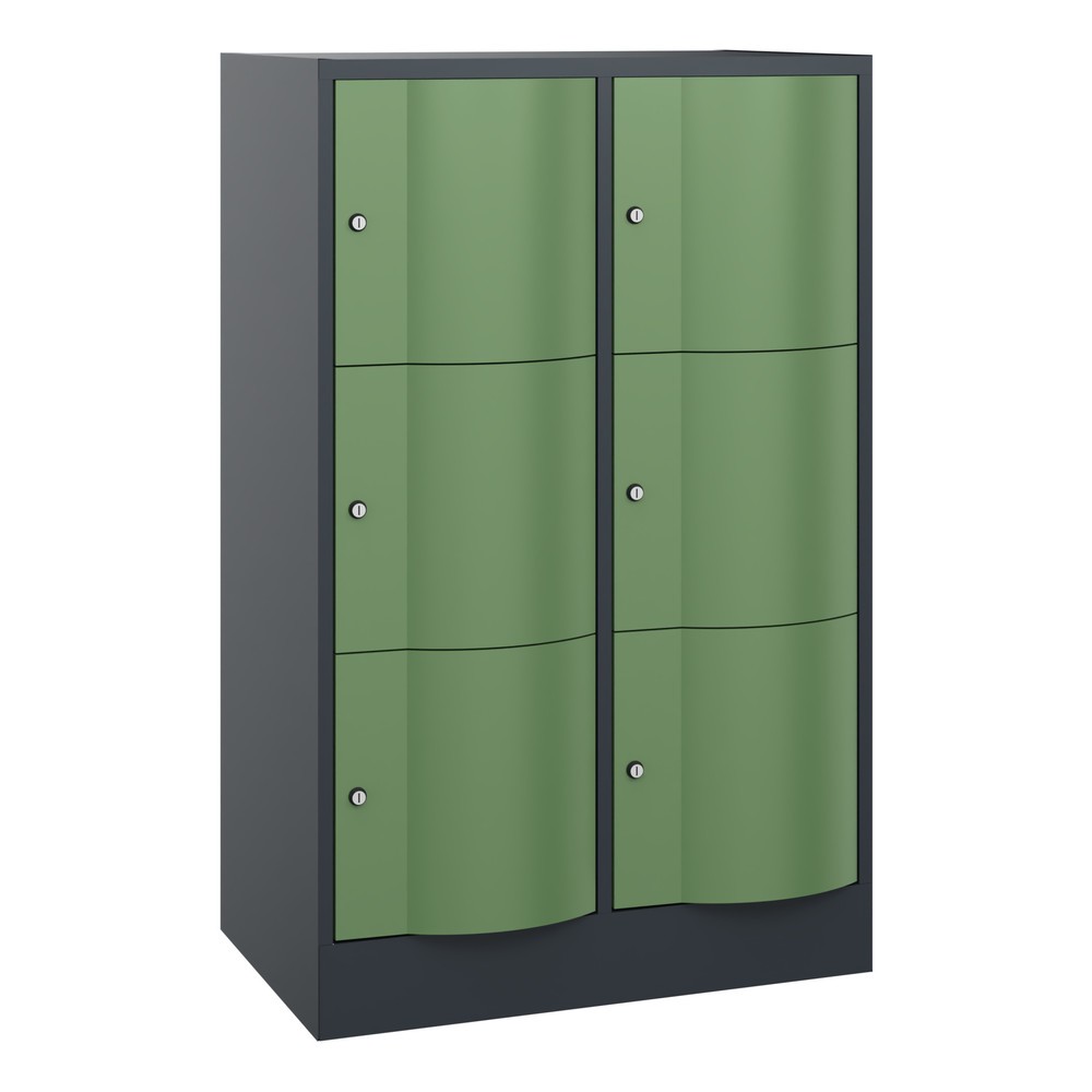 Meuble coffre-fort C+P avec portes « anti-vandalisme », 2 x 3 compartiments, H x l x P 1 225 x 770 x 540 mm, gris anthracite, vert réséda