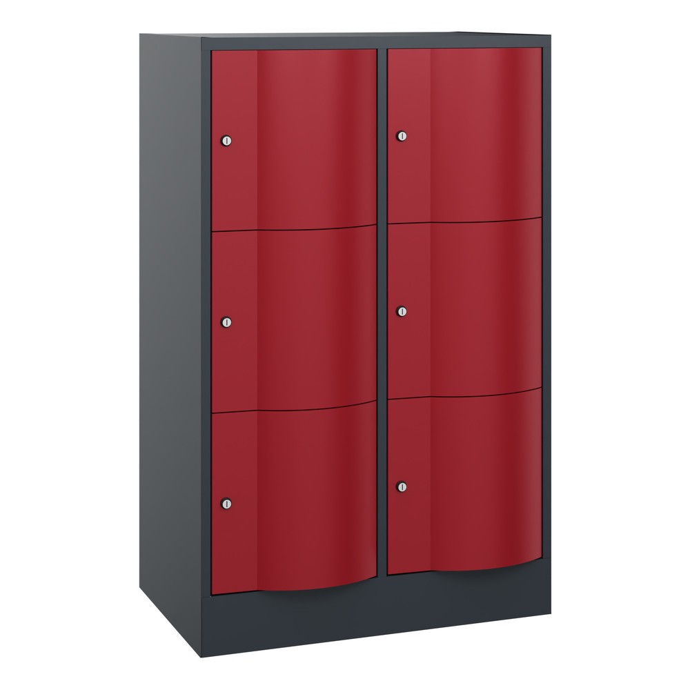 Meuble coffre-fort C+P avec portes « anti-vandalisme », 2 x 3 compartiments, H x l x P 1 225 x 770 x 540 mm, gris anthracite, rouge rubis