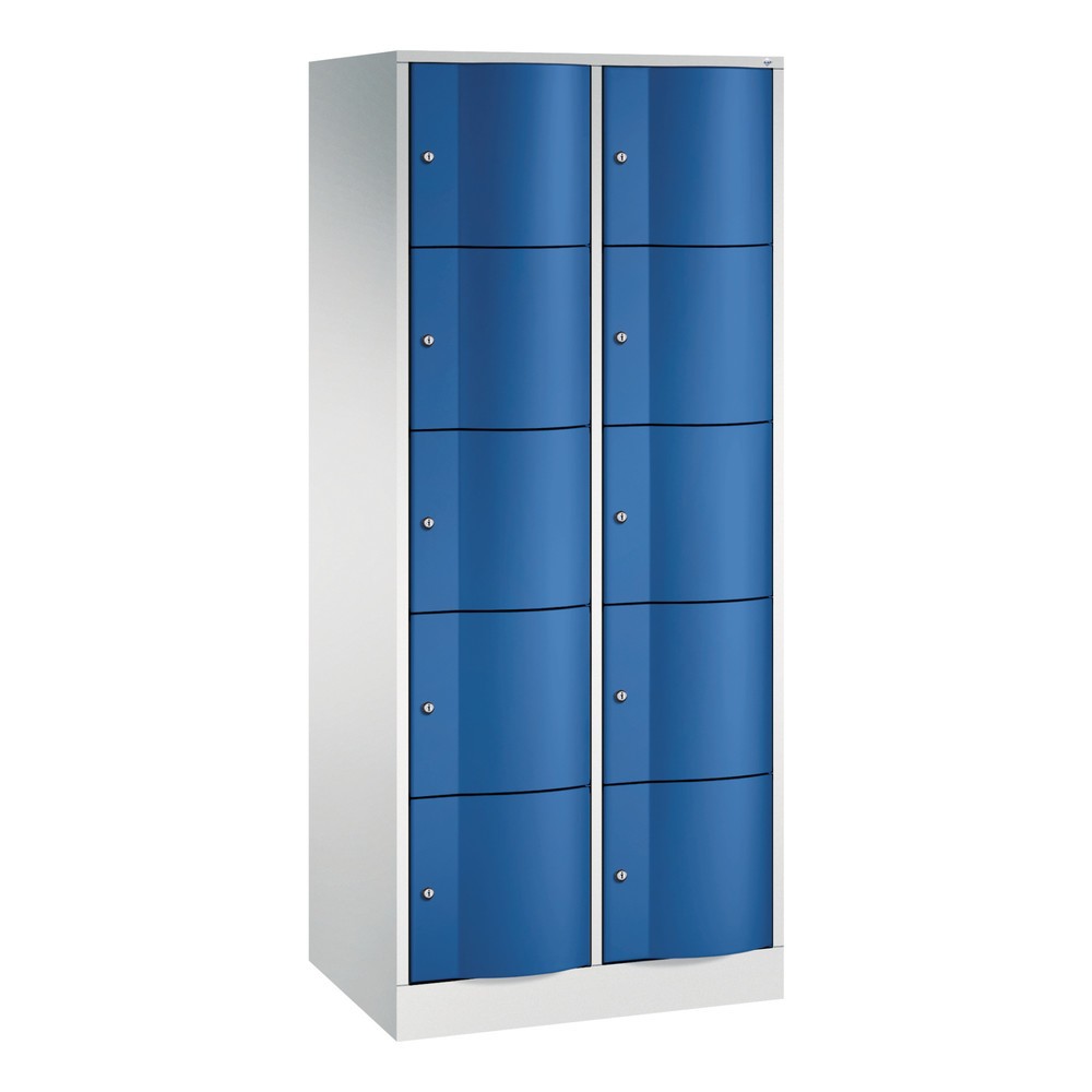 Meuble coffre-fort C+P avec portes « anti-vandalisme », 2 x 5 compartiments, H x l x P 1 950 x 770 x 540 mm, gris clair, bleu gentiane