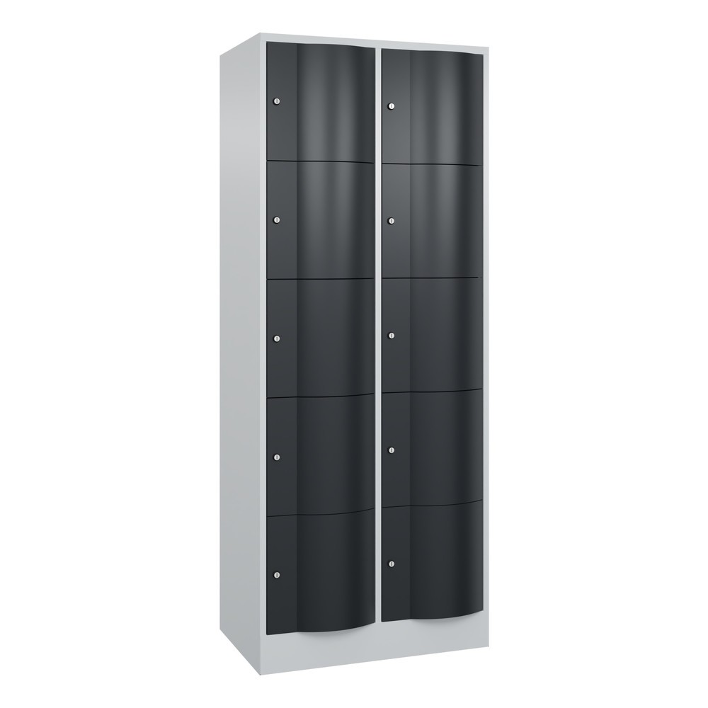 Meuble coffre-fort C+P avec portes « anti-vandalisme », 2 x 5 compartiments, H x l x P 1 950 x 770 x 540 mm, gris clair, gris anthracite