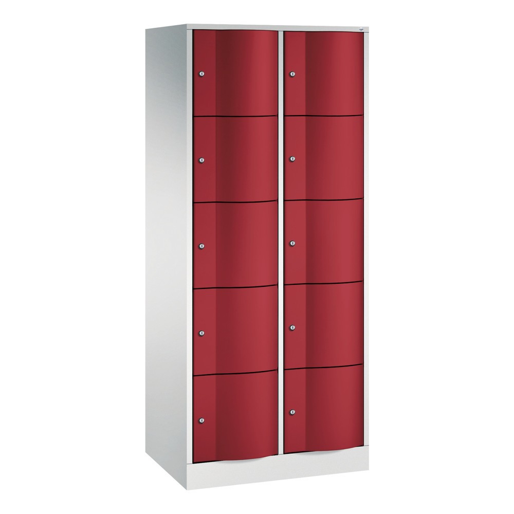 Meuble coffre-fort C+P avec portes « anti-vandalisme », 2 x 5 compartiments, H x l x P 1 950 x 770 x 540 mm, gris clair, rouge rubis