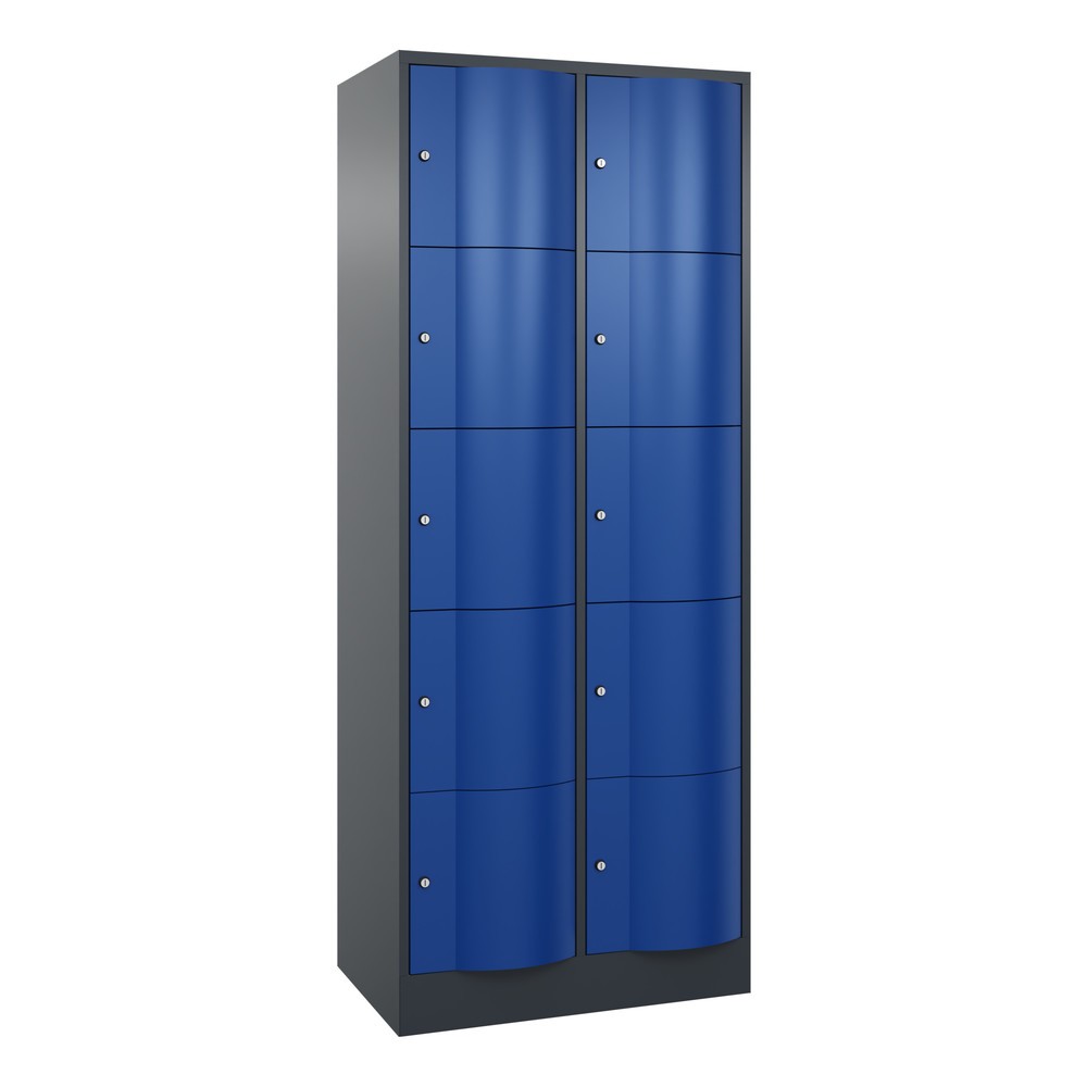 Meuble coffre-fort C+P avec portes « anti-vandalisme », 2 x 5 compartiments, H x l x P 1 950 x 770 x 540 mm, gris anthracite, bleu gentiane