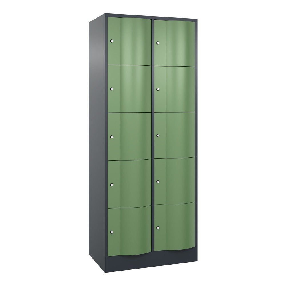 Meuble coffre-fort C+P avec portes « anti-vandalisme », 2 x 5 compartiments, H x l x P 1 950 x 770 x 540 mm, gris anthracite, vert réséda