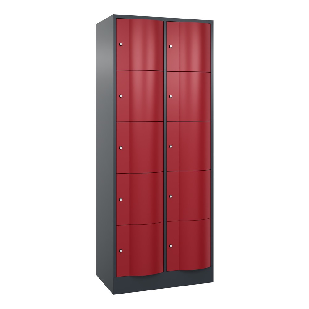 Meuble coffre-fort C+P avec portes « anti-vandalisme », 2 x 5 compartiments, H x l x P 1 950 x 770 x 540 mm, gris anthracite, rouge rubis