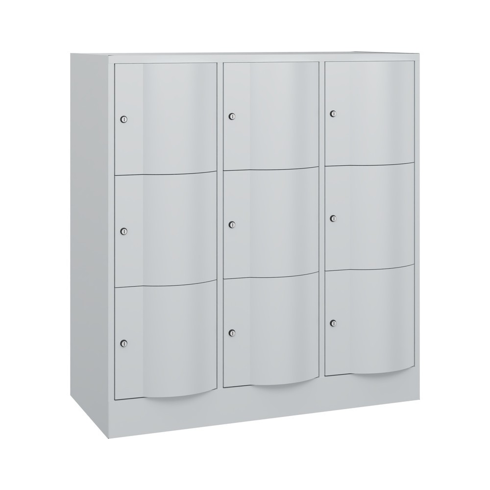 Meuble coffre-fort C+P avec portes « anti-vandalisme », 3 x 3 compartiments, H x l x P 1 225 x 1 150 x 540 mm, gris clair, gris clair