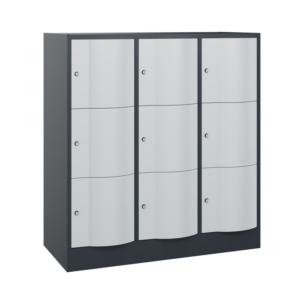 Meuble coffre-fort C+P avec portes « anti-vandalisme », 3 x 3 compartiments, H x l x P 1 225 x 1 150 x 540 mm, gris anthracite, gris clair