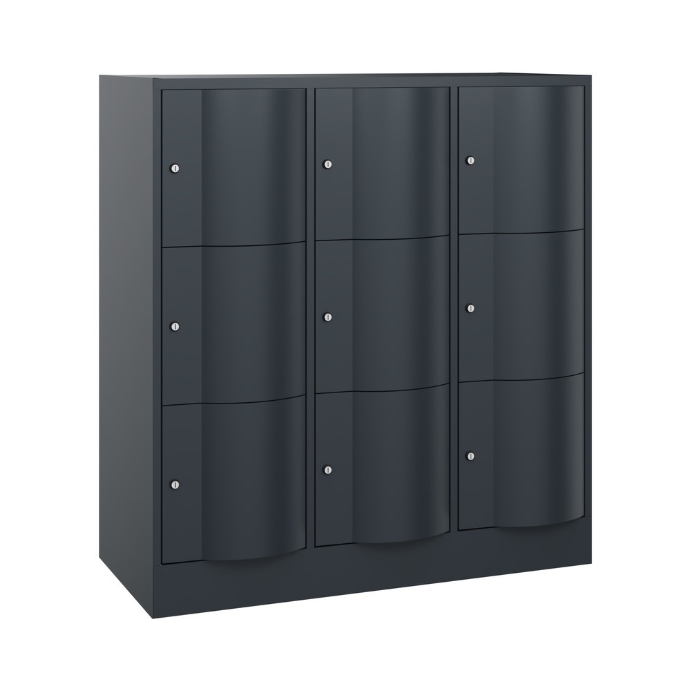 Meuble coffre-fort C+P avec portes « anti-vandalisme », 3 x 3 compartiments, H x l x P 1 225 x 1 150 x 540 mm, gris anthracite, gris anthracite