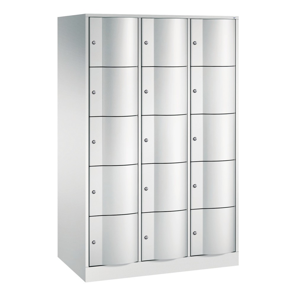 Meuble coffre-fort C+P avec portes « anti-vandalisme », 3 x 5 compartiments, H x l x P 1 950 x 1 150 x 640 mm, gris clair, gris clair