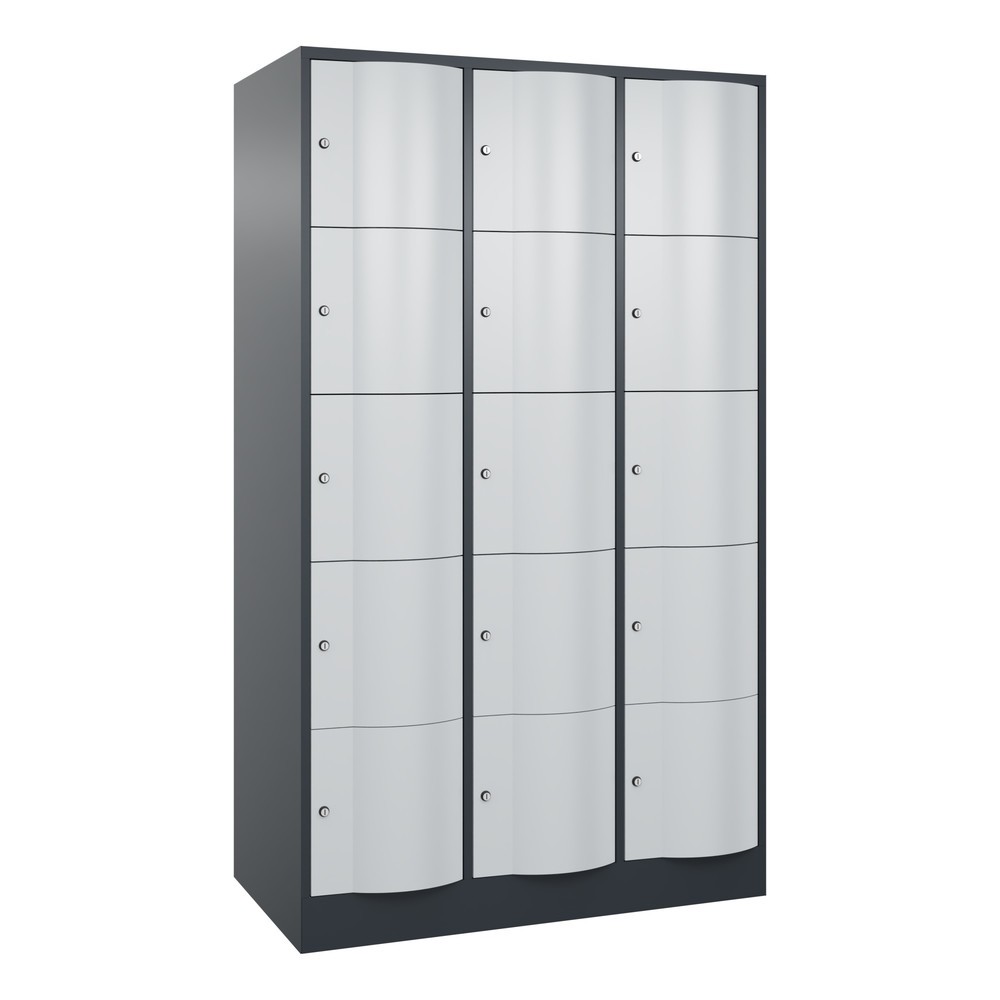 Meuble coffre-fort C+P avec portes « anti-vandalisme », 3 x 5 compartiments, H x l x P 1 950 x 1 150 x 640 mm, gris anthracite, gris clair