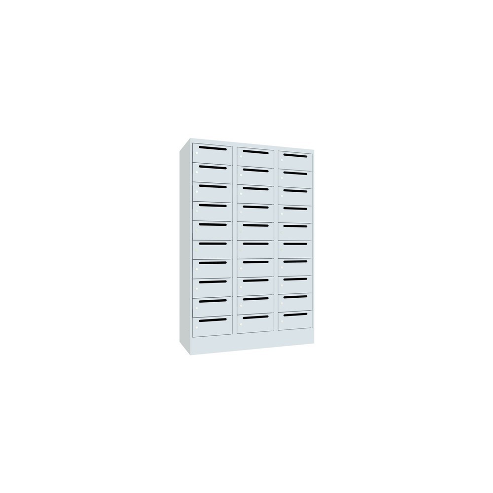 Meuble de tri du courrier PAVOY, 3 x 10 compartiments, H x l x P 1 850 x 1 230 x 500 mm, gris clair, gris clair