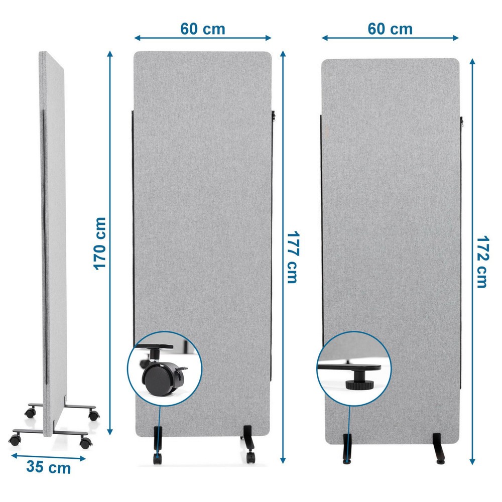 Numéro de l'image du produit 5: Système de parois de séparation mobiles acoustiques hjh OFFICE FLEXMIUT, lot de 2, gris clair