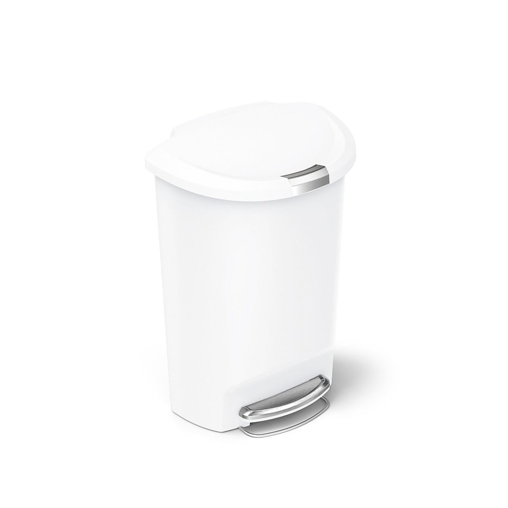 Poubelle à pédale SIMPLEHUMAN, semi-circulaire, avec fermeture coulissante, 50 litres, blanc