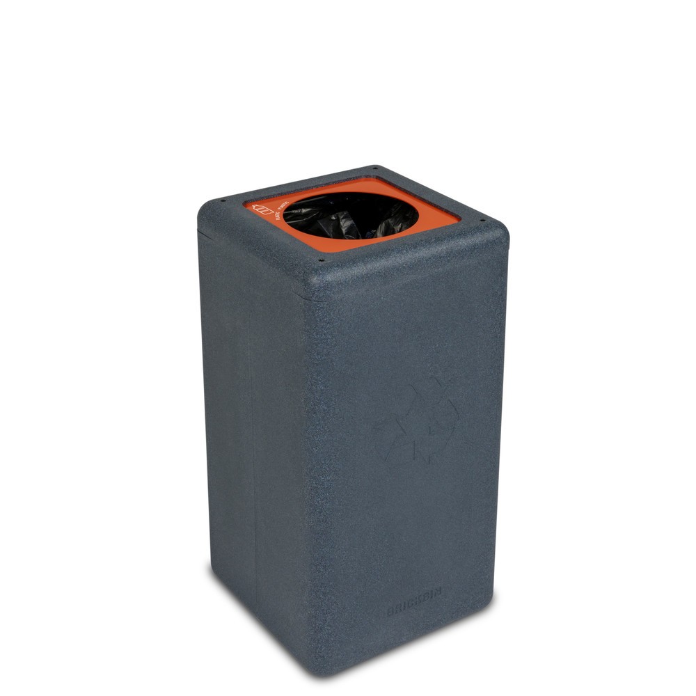 Poubelle à plastique BRICKBIN, en plastique recyclé, 65 litres, carrée, gris/orange