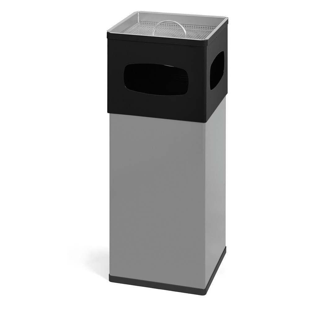 Poubelle-cendrier en aluminium, carrée, 50 litres, noir/gris