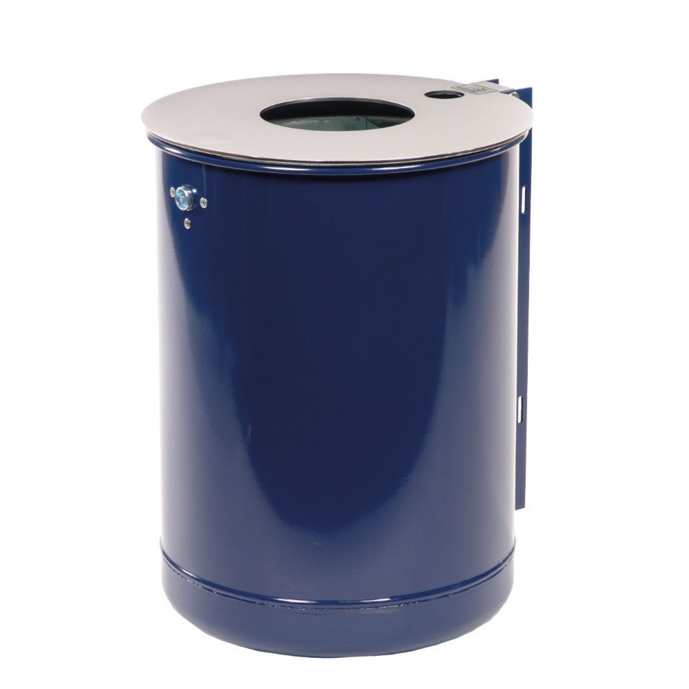 RENNER Poubelle en acier, 50 litres, avec cendrier, bleu cobalt