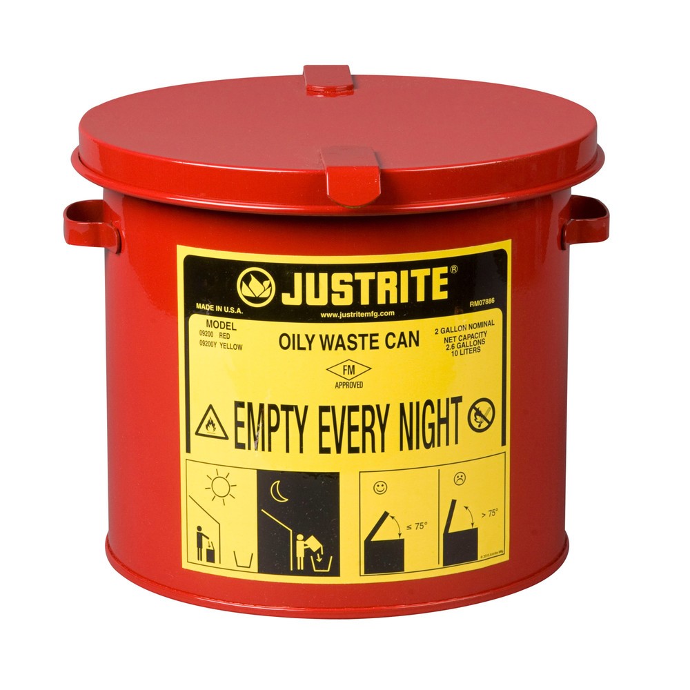 Poubelle d'établi Justrite, manuelle, rouge, 8 litres