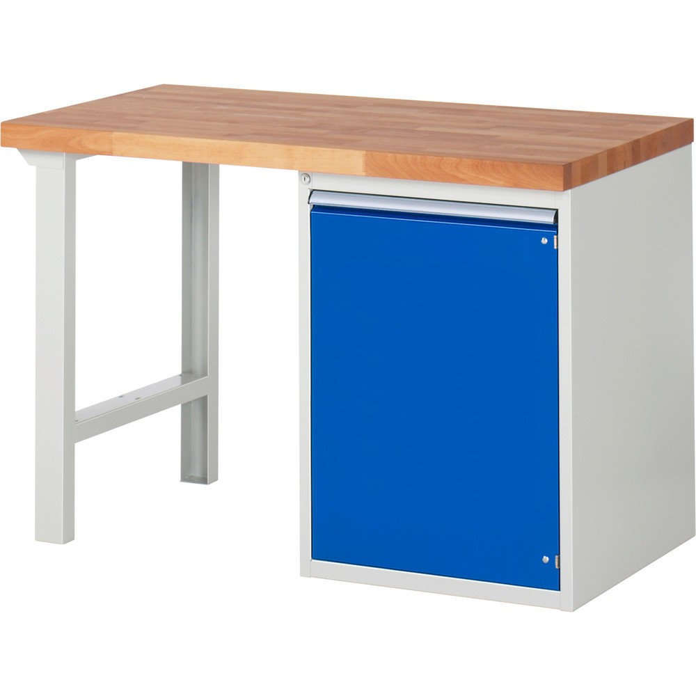 RAU Établi série 7000, 1 caisson, HxlxP 890 x 1 250 x 700 mm, 1 porte battante, 1 tablette