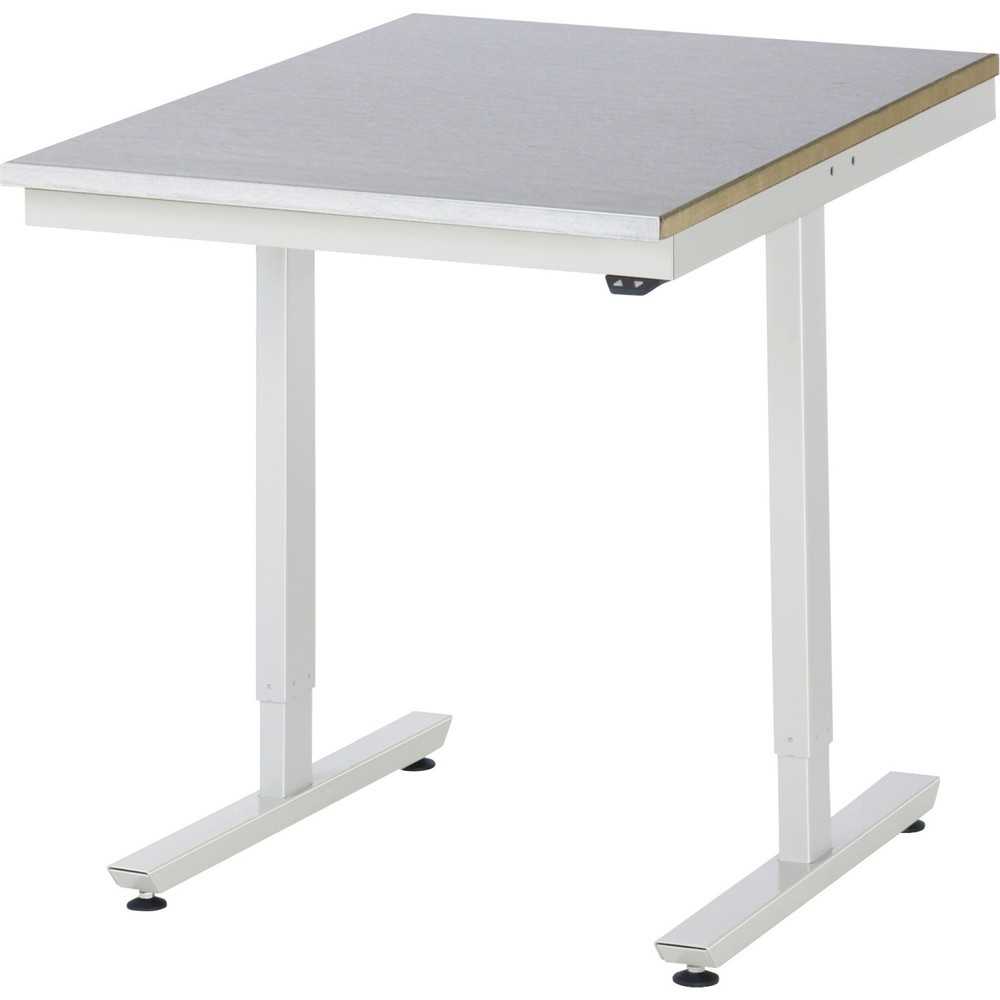 RAU Table de travail à réglage électrique de la hauteur Série adlatus 300, HxlxP 720-1 120 x 750 x 1 000 mm, plan de travail avec revêtement en tôle d’acier