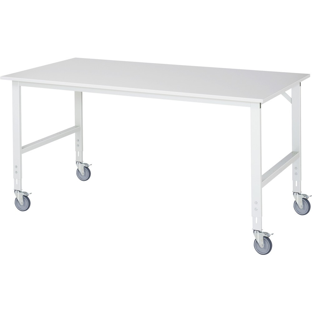 RAU Table de travail mobile réglable en hauteur Série TOM, hauteur 910-1 230 mm, lxP 2 500 x 1 000 mm, plan de travail avec revêtement en mélamine