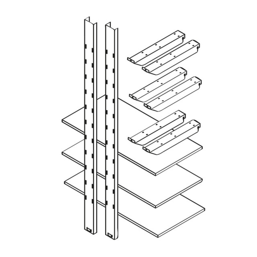 Rayonnage de stockage 1 000 - 3 niveaux, pour conteneurs de matériel XL + XXL, 3 niveaux, 2 colonnes de rayonnage, 6 bras porteurs en tôle d'acier galvanisée, 3 tablettes en bois 1 000 x 500 mm