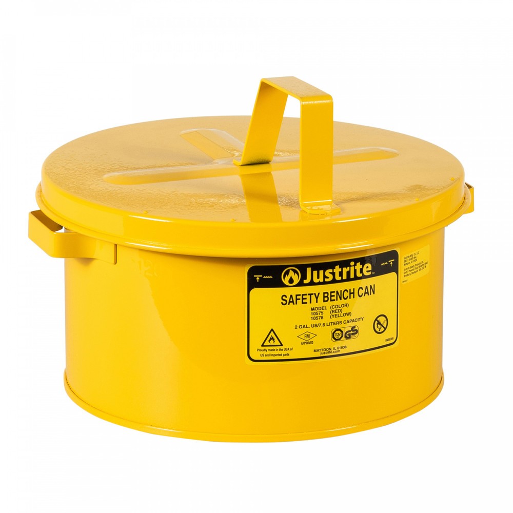 Récipient de nettoyage Justrite avec couvercle rabattable, jaune, 8 litres