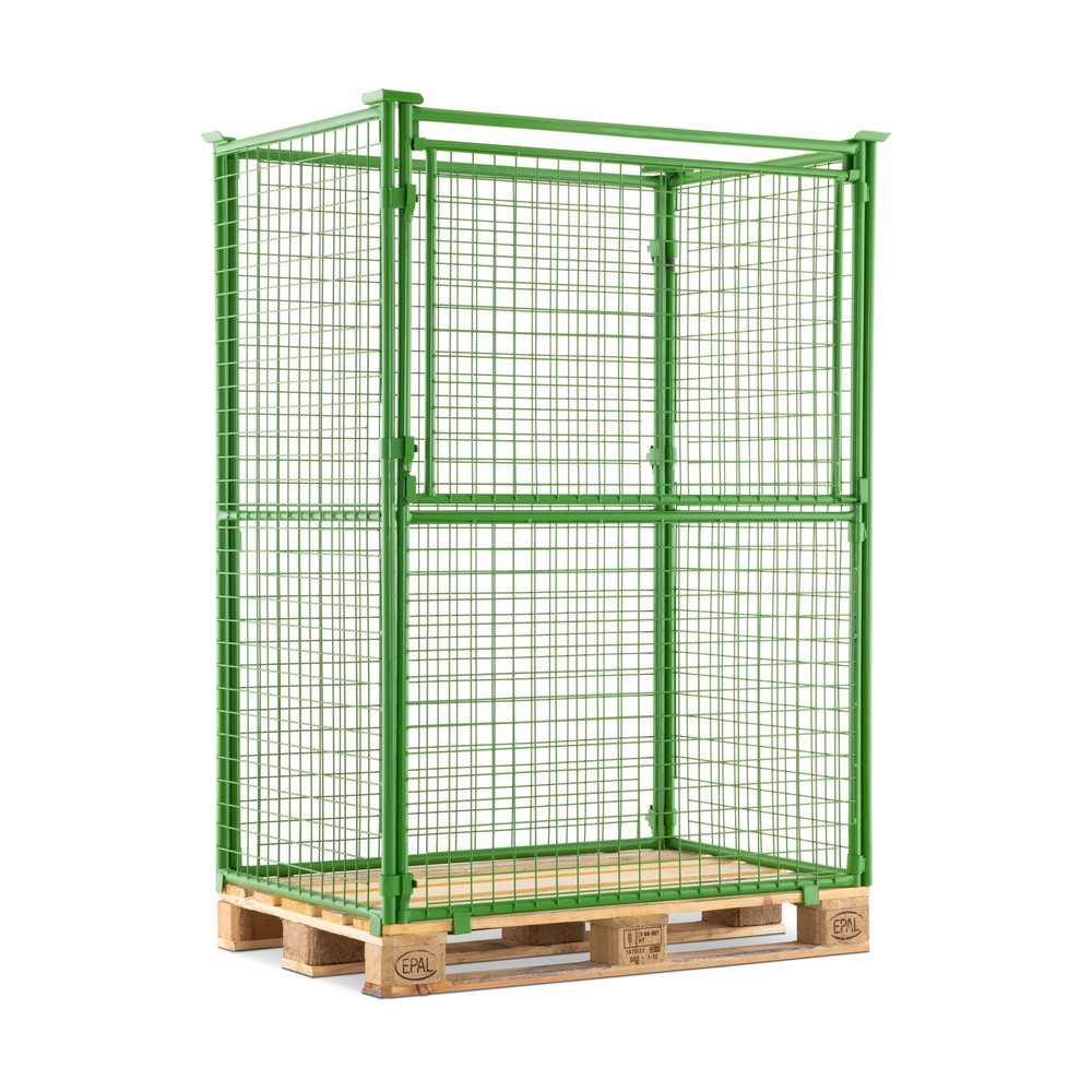 Rehausse de palette BASIC avec clapet, mailles 50 x 50 mm, H x l x P 1 600 x 1 200 x 800 mm, vert mai