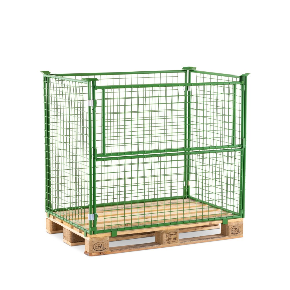 Rehausse de palette BASIC avec clapet, mailles 50 x 50 mm, H x l x P 1 000 x 1 200 x 800 mm, vert mai